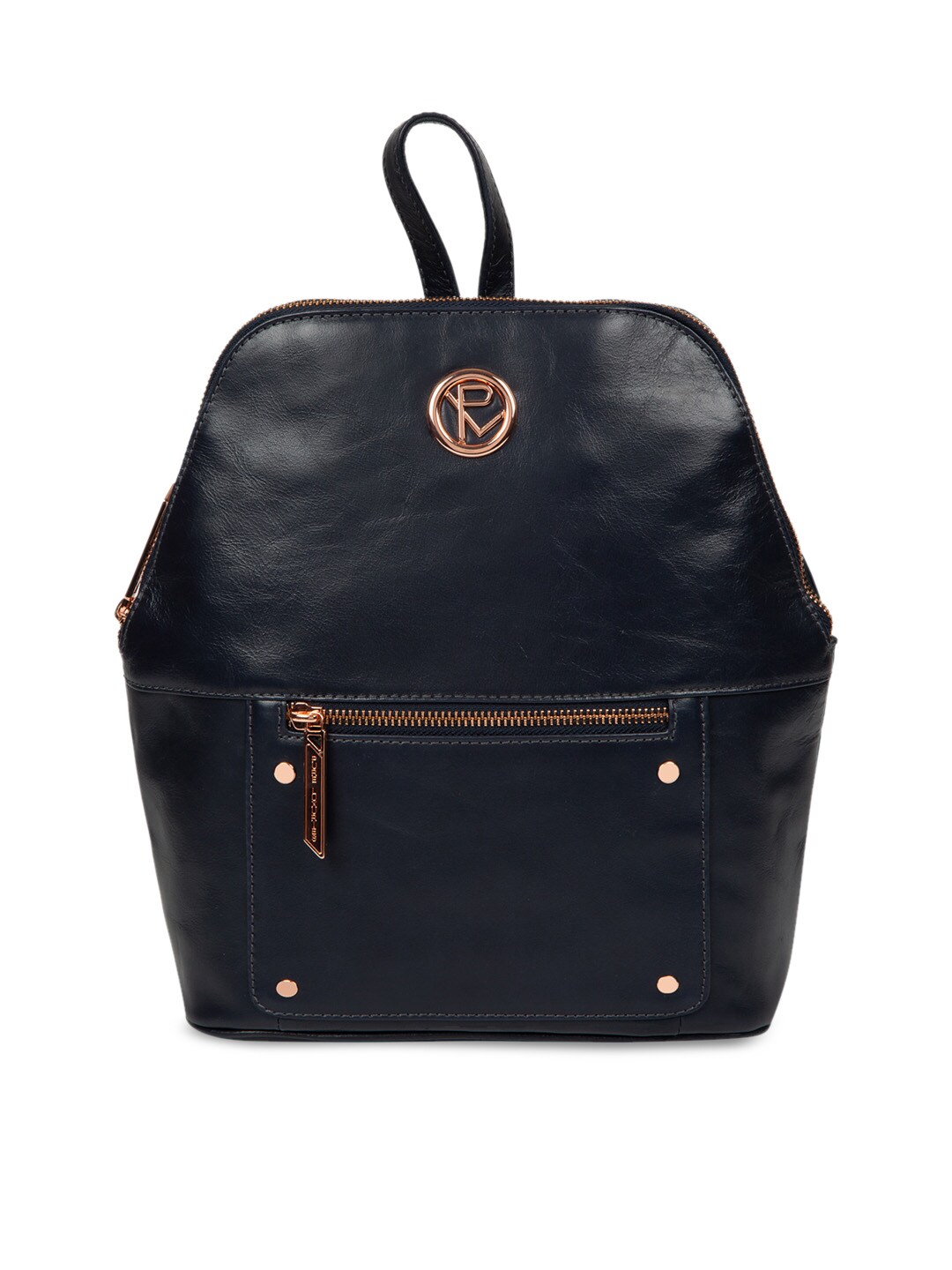 PURE LUXURIES LONDON Women Navy Blue Solid Genuine Leather Rubens Backpack Price in India