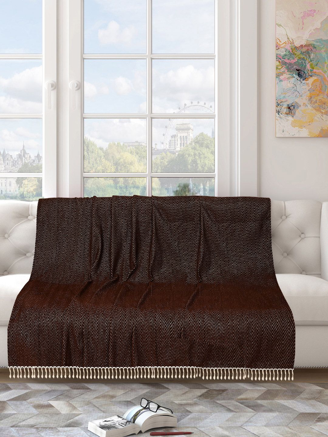 Saral Home Brown  Self-Designed Sofa Throw Price in India