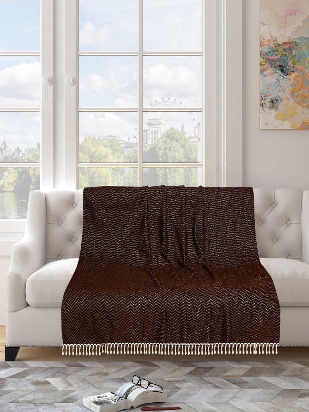 Saral Home Brown & Beige Self-Designed Pure Cotton 2 Seater Sofa Throw Price in India