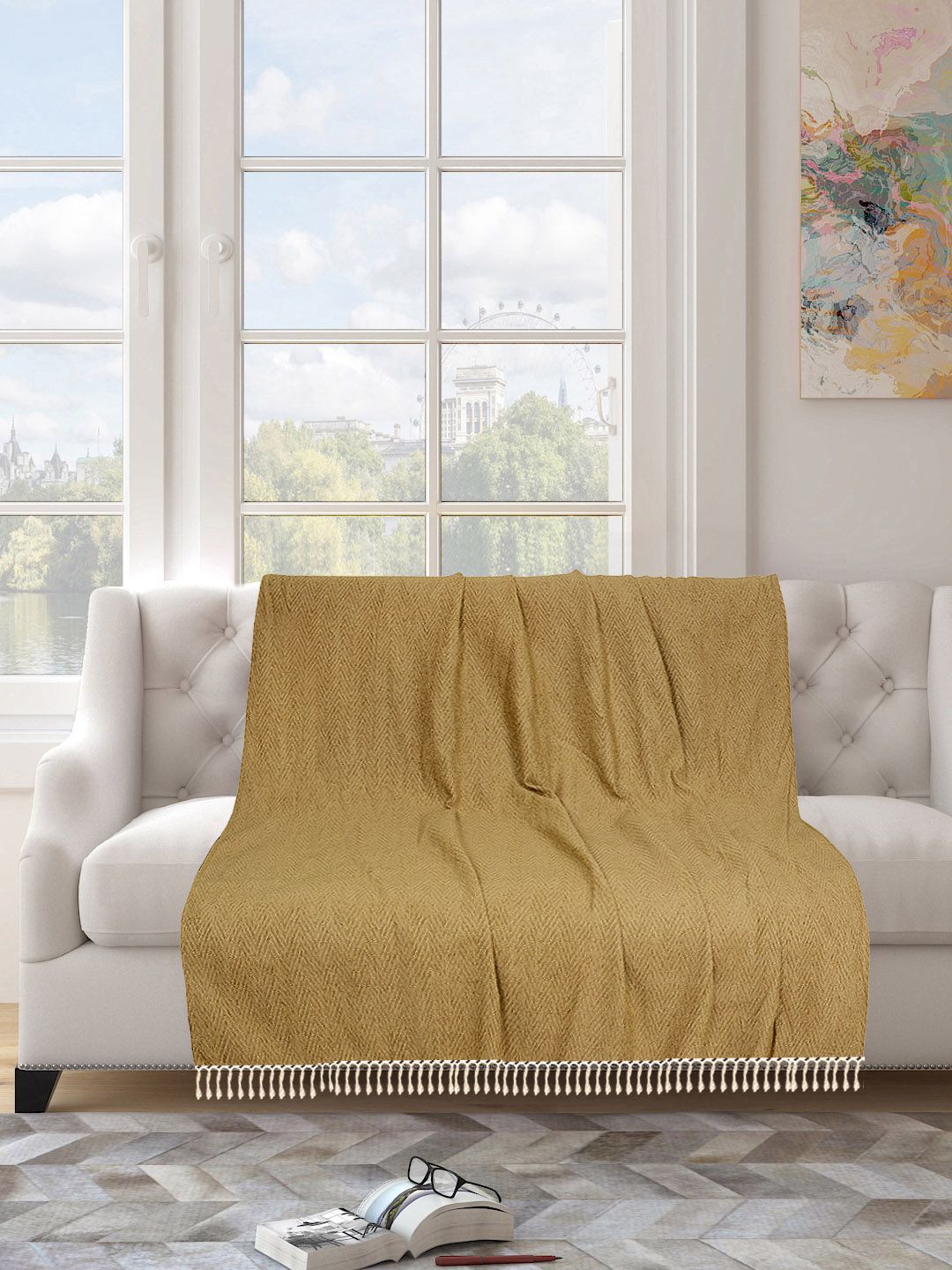 Saral Home Gold-Toned Solid Chenille Sofa Throw Price in India