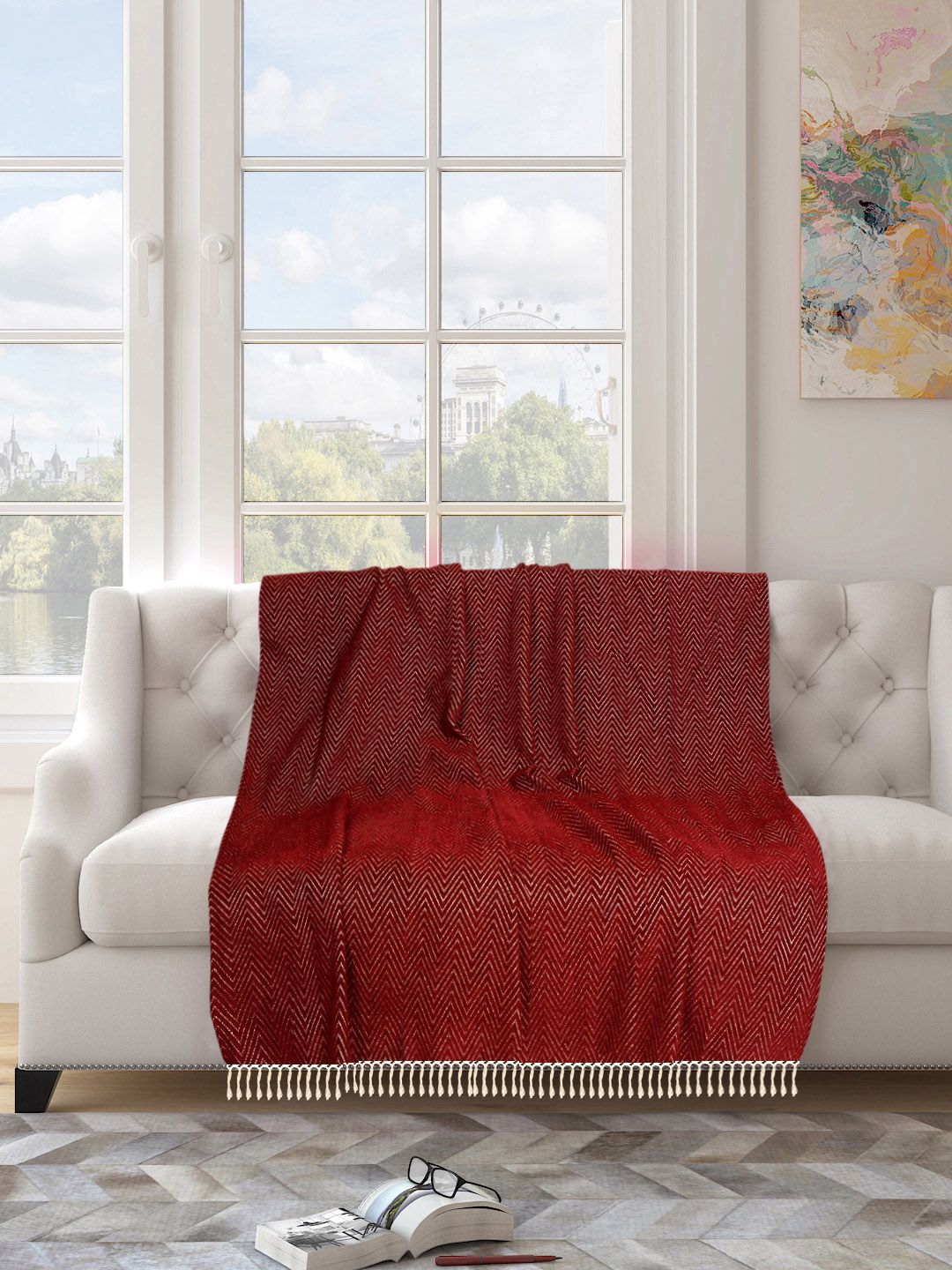 Saral Home Maroon Chenille Sofa Throw Price in India