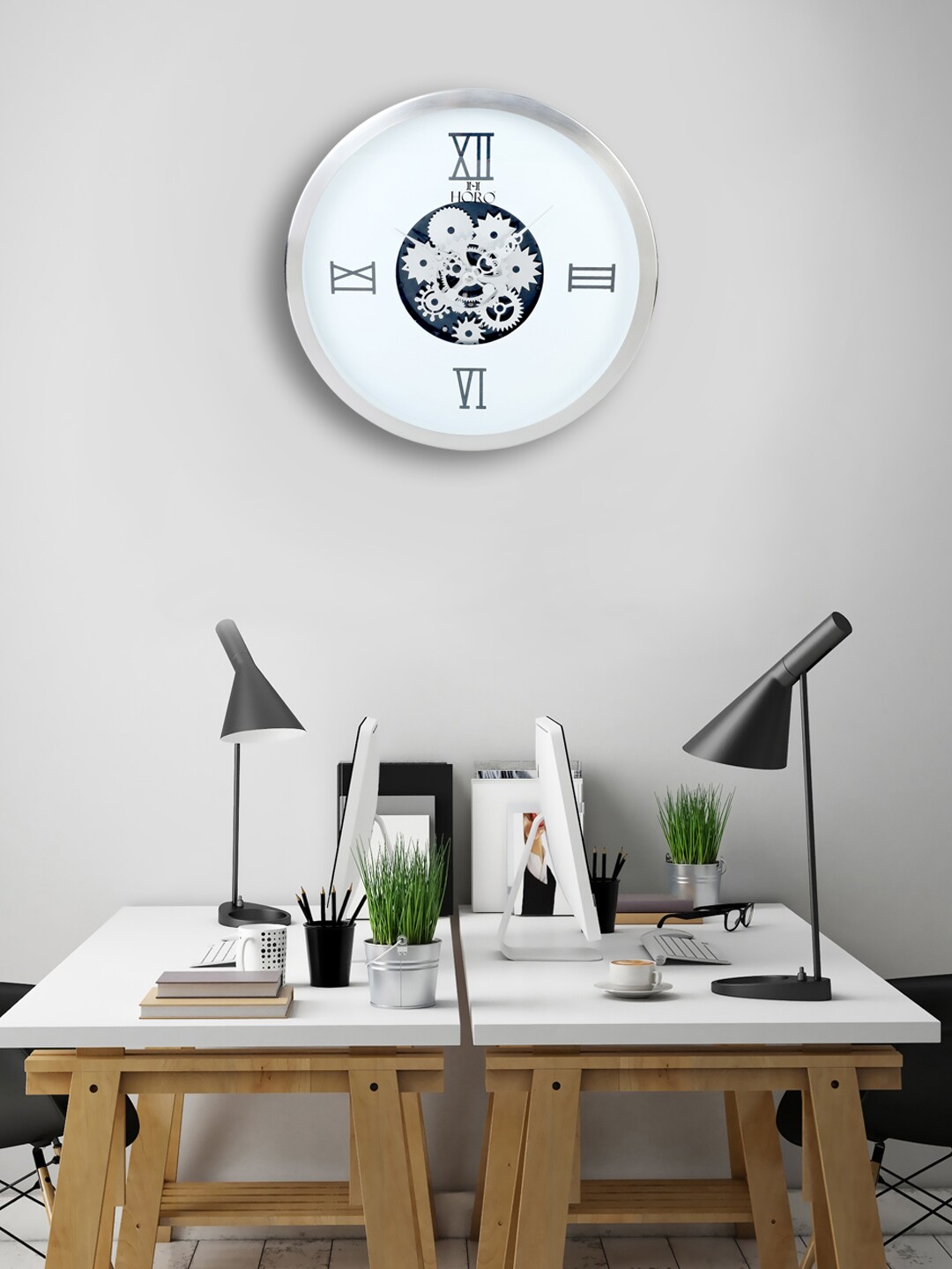 Horo White Handcrafted Geometric Solid 36 cm Analogue Wall Clock Price in India