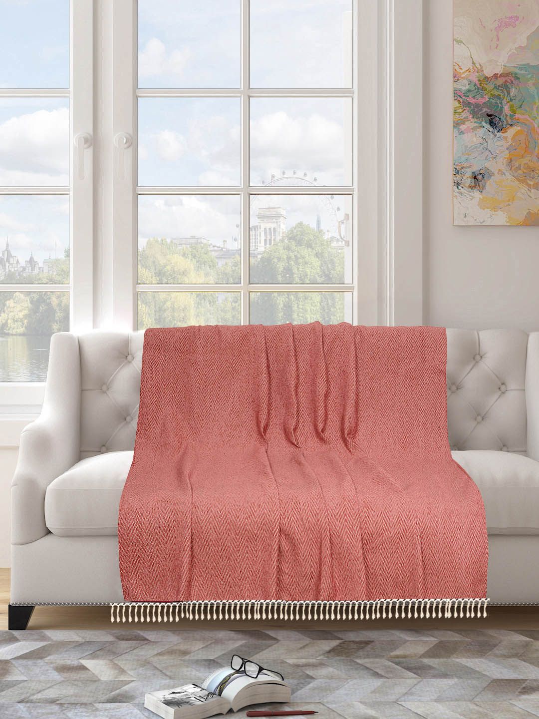 Saral Home Pink Geometric 2 Seater Sofa Throw Price in India