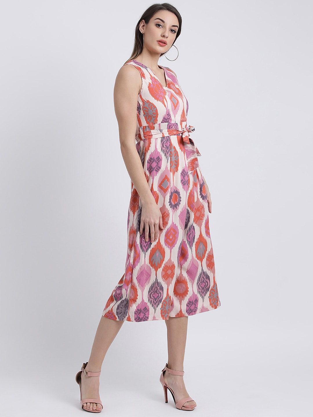 Zink London Women White & Pink Printed Culotte Jumpsuit Price in India