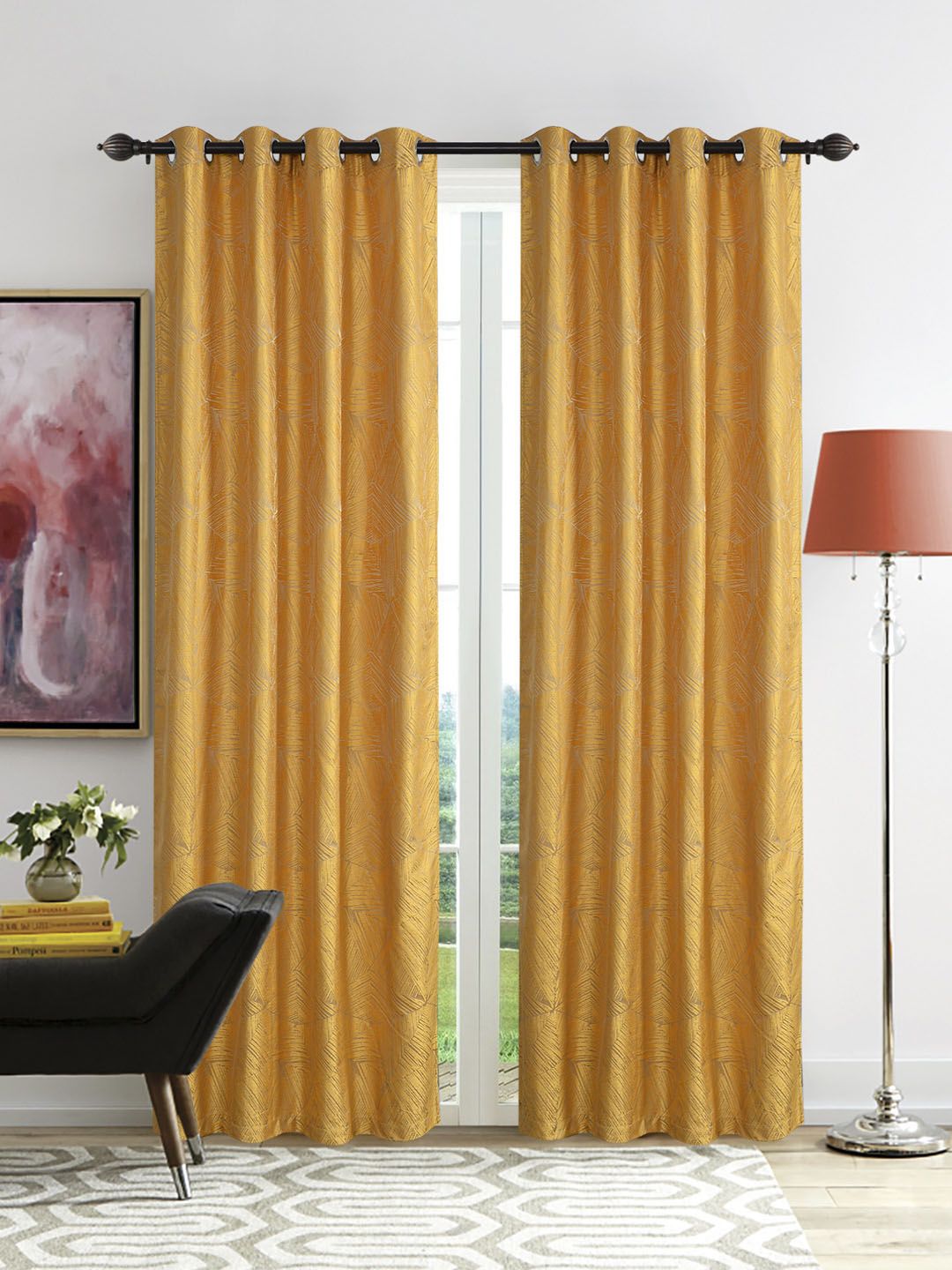 Deco Window Gold-Toned Set of 2 Curtain Curtains Price in India