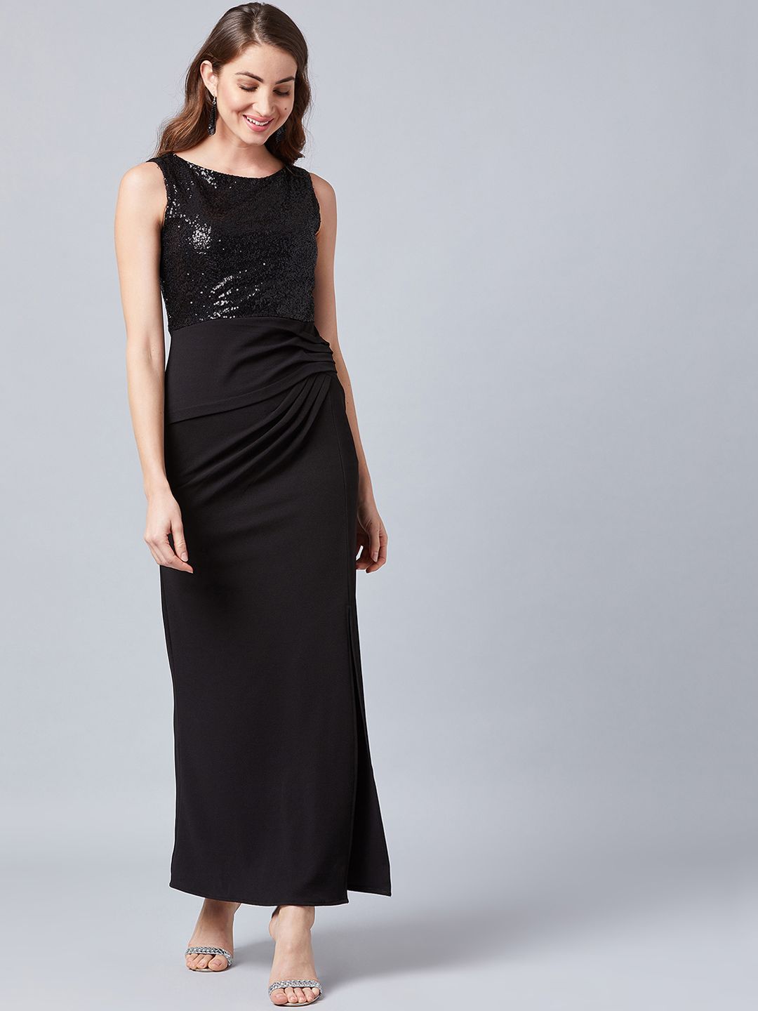 chinese dress ladies Athena Black Embellished Slit Sleeves Maxi Dress  athenalifestyle.com