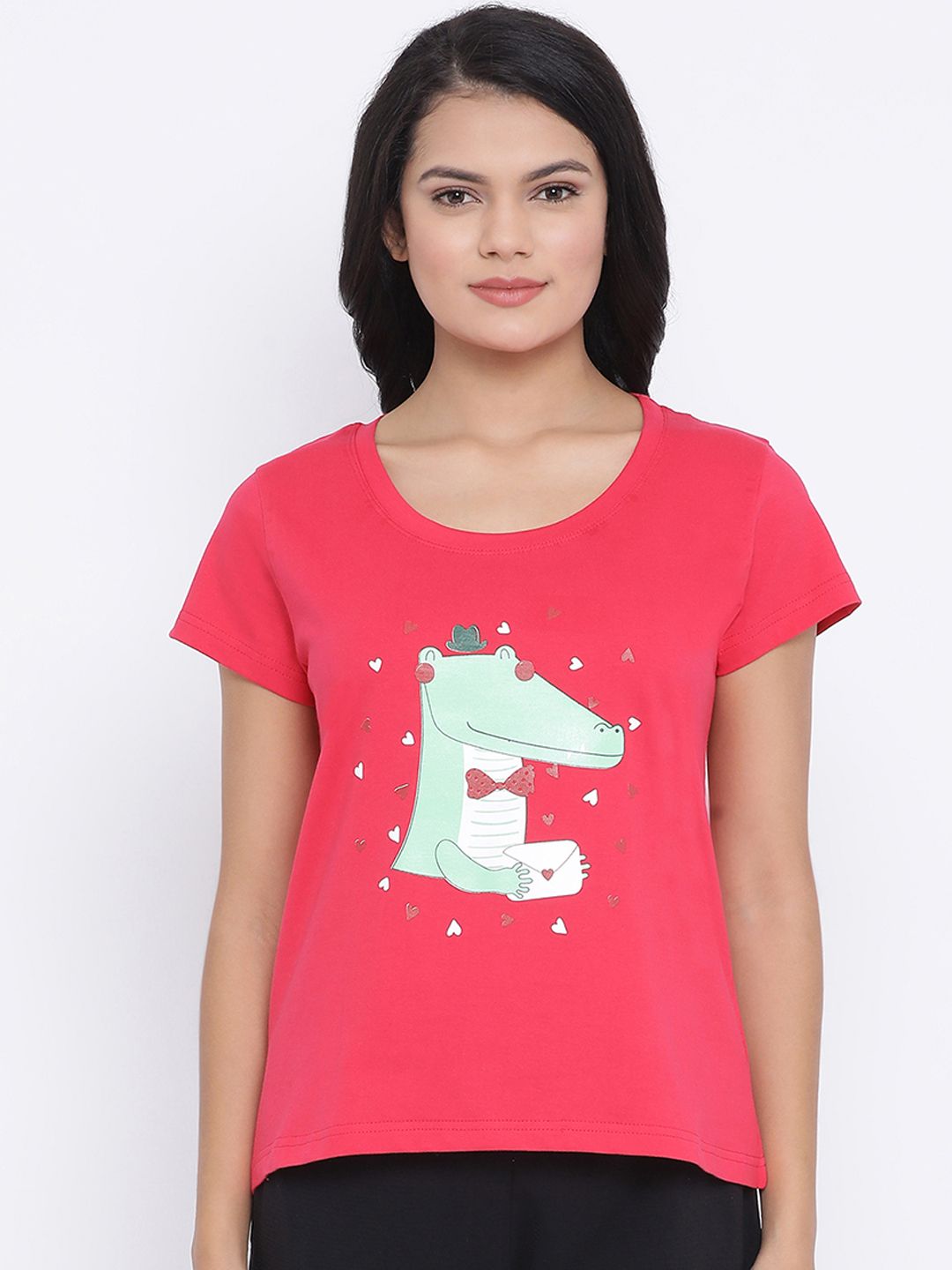 Clovia Women Pink Graphic Printed Lounge T-shirt Price in India