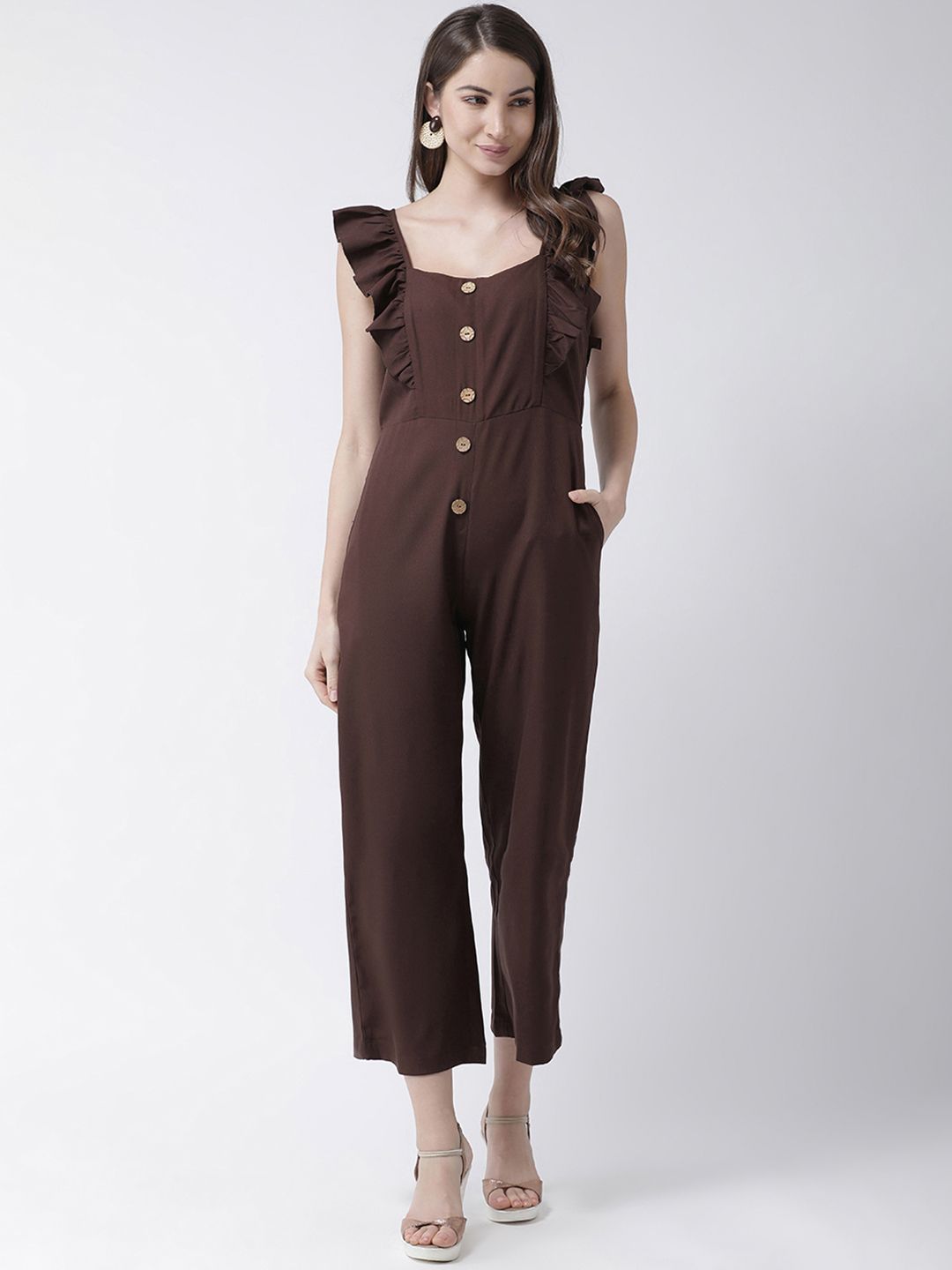 KASSUALLY Women Brown Solid Basic Jumpsuit Price in India