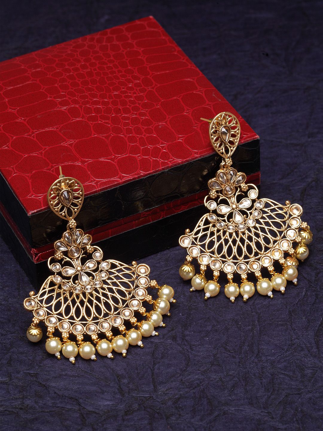PANASH Gold-Plated & Off-White Classic Drop Earrings Price in India