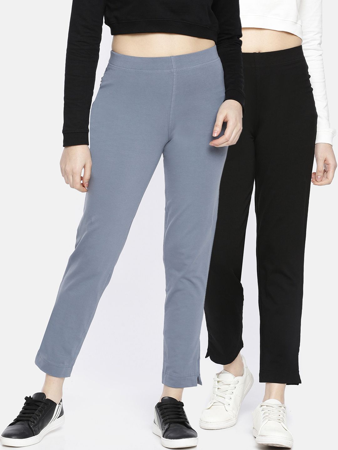 Dollar Missy Women Pack of 2 Trousers Smart Straight Fit Solid Regular Trousers Price in India