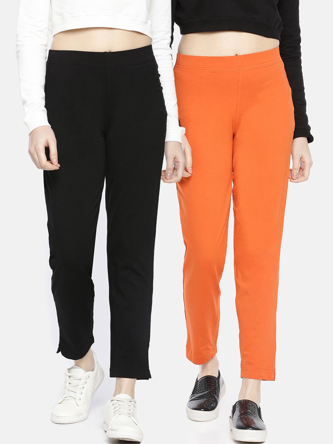 Dollar Missy Women Pack of 2 Trousers Smart Straight Fit Solid Regular Trousers Price in India