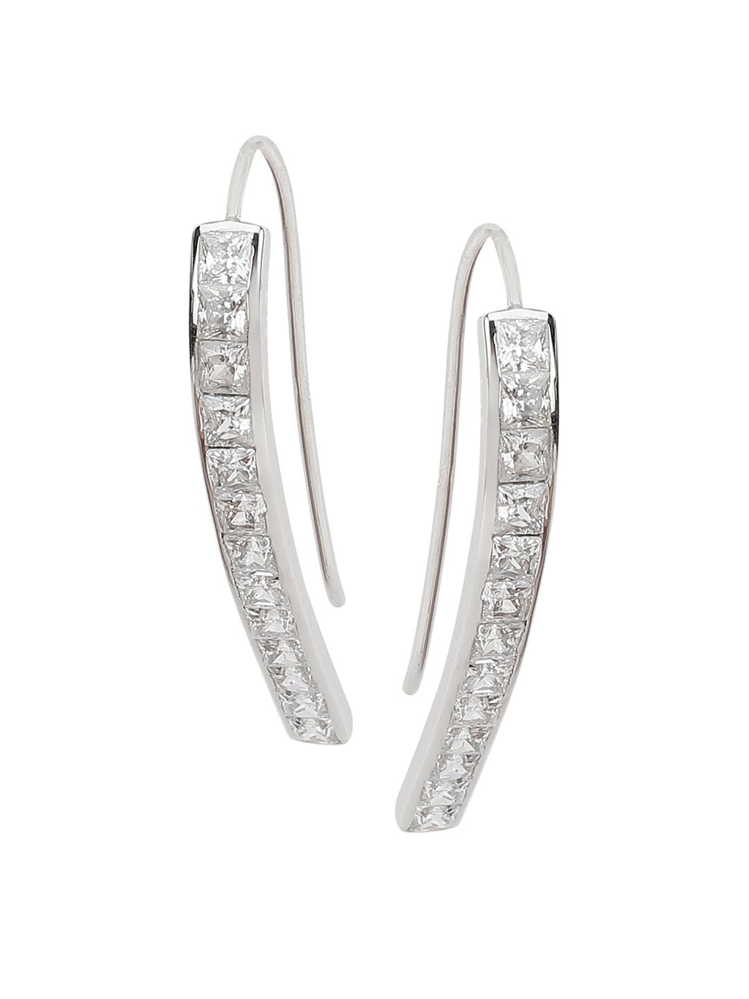 Silgo 925 Sterling Silver Rhodium-Plated CZ Contemporary Drop Earrings Price in India