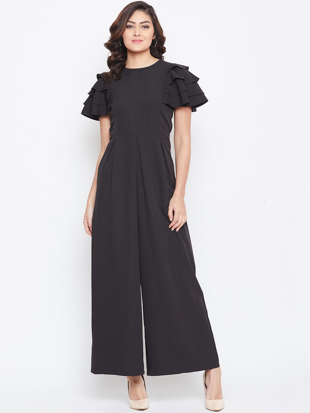Uptownie Lite Women Black Solid Basic Ruffle Jumpsuit Price in India