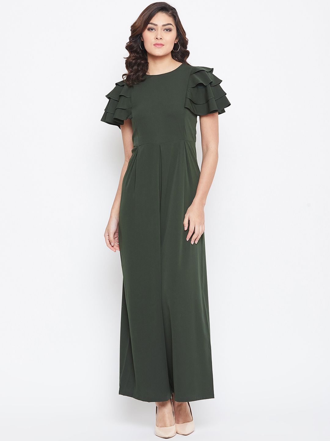 Uptownie Lite Women Green Solid Basic Ruffle Jumpsuit Price in India