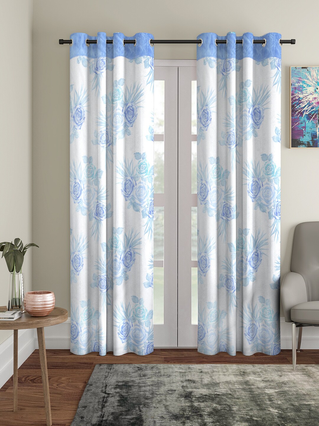 Cortina Set of 2 Blue & Off-White Door Curtains Price in India