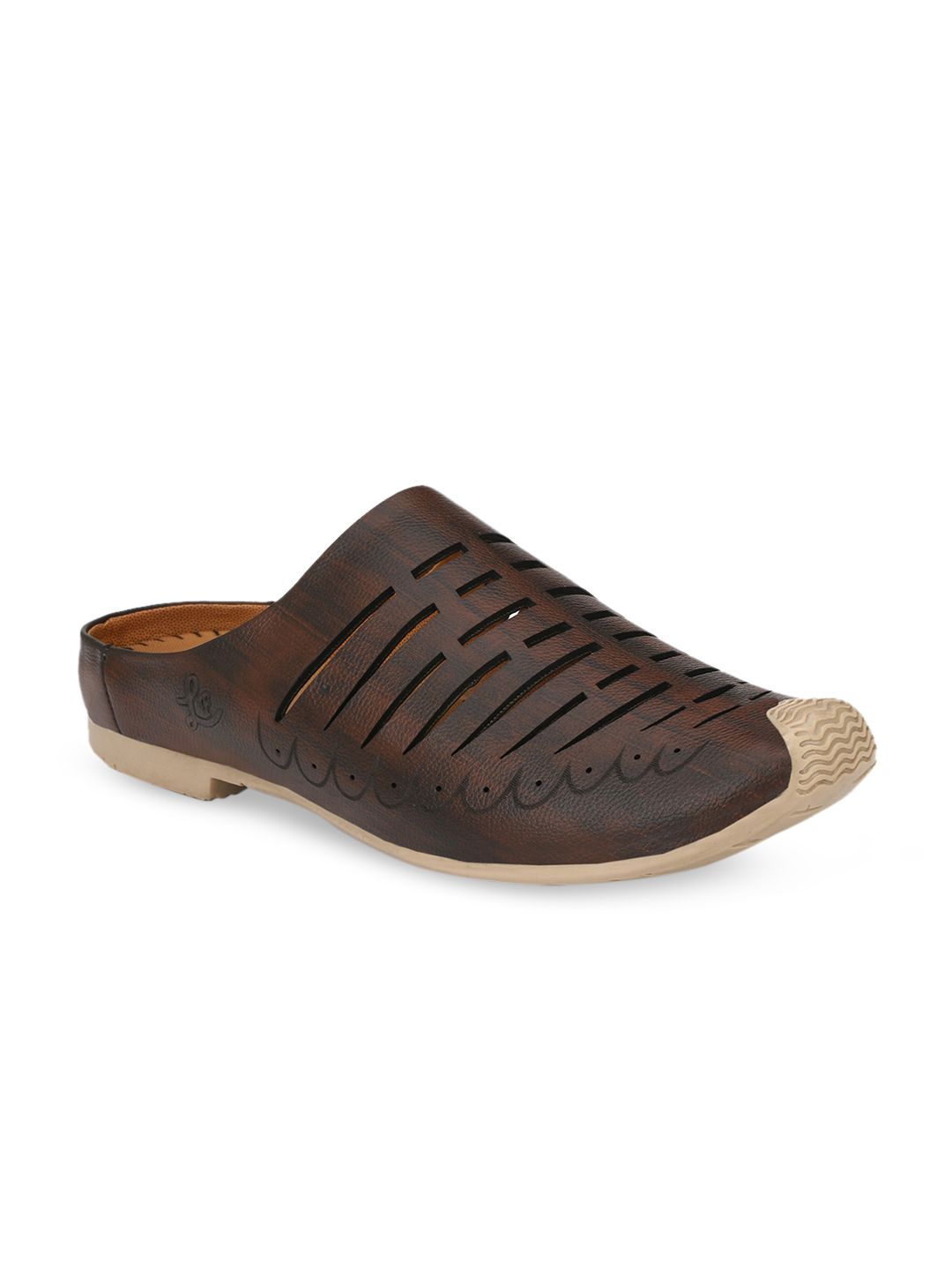 Azzaro Black Men Coffee Brown Shoe-Style Sandals with Cut-Outs