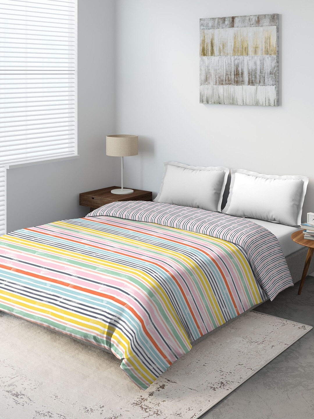 DDecor White & Pink Striped Mild Winter 150 GSM Double Bed Comforter Price in India