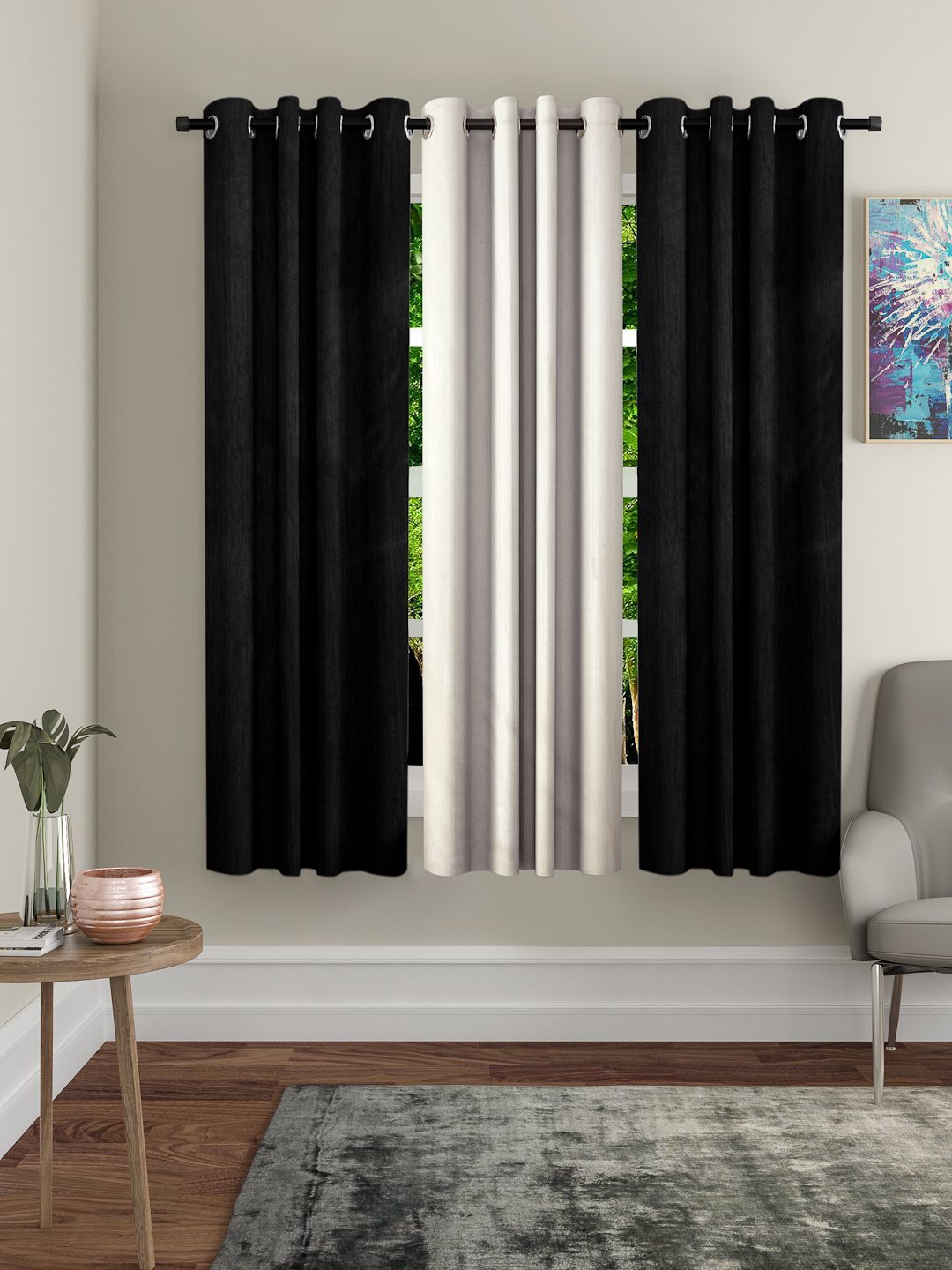 Home Sizzler Black Set of 3 Window Curtains Price in India