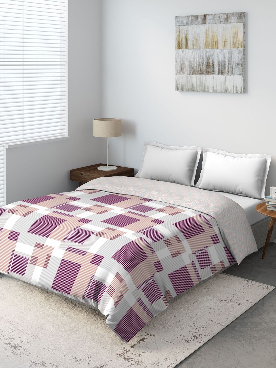 DDecor Magenta & Beige Checked Mild Winter 150 GSM Double Bed Comforter Price in India