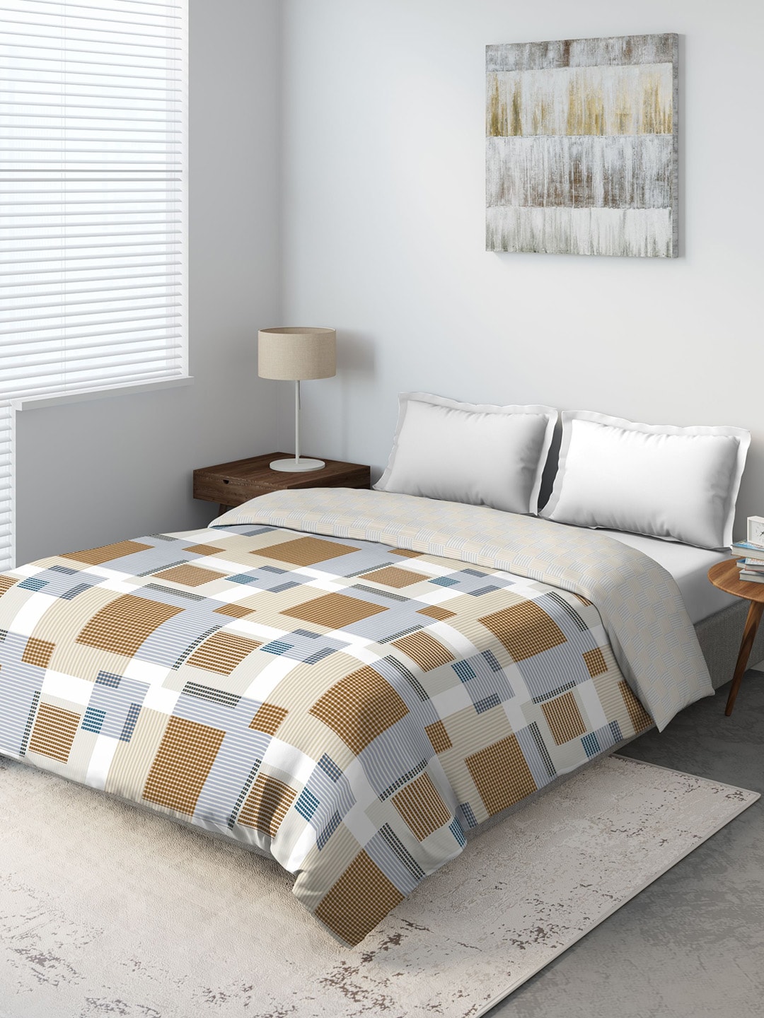 DDecor Brown & Grey Geometric Mild Winter 150 GSM Double Bed Comforter Price in India