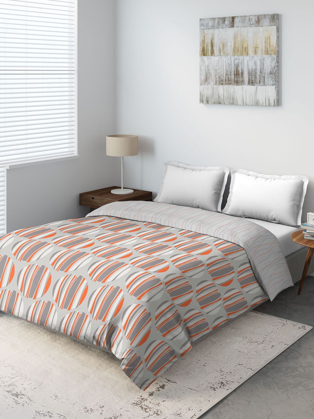 DDecor Orange & Grey Geometric Mild Winter 150 GSM Double Bed Comforter Price in India