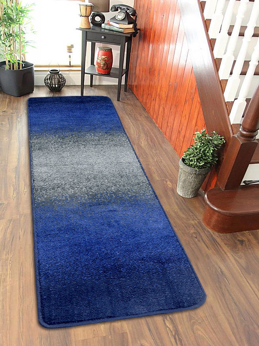 Saral Home Blue & Grey Printed Anti-Skid Floor Runner Price in India