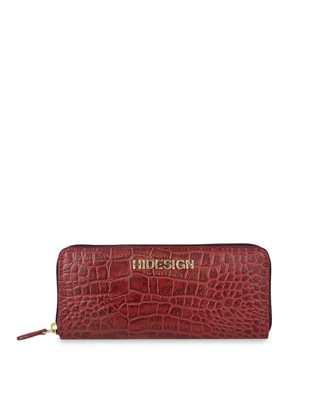 Hidesign Women Red Crocodile Skin Textured Leather Zip Around Wallet Price in India