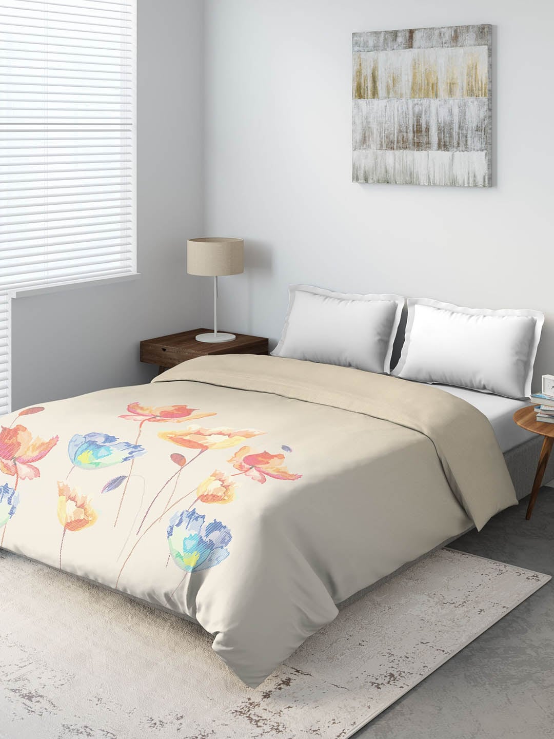 DDecor Beige & Orange Floral Mild Winter 150 GSM Double Bed Comforter Price in India