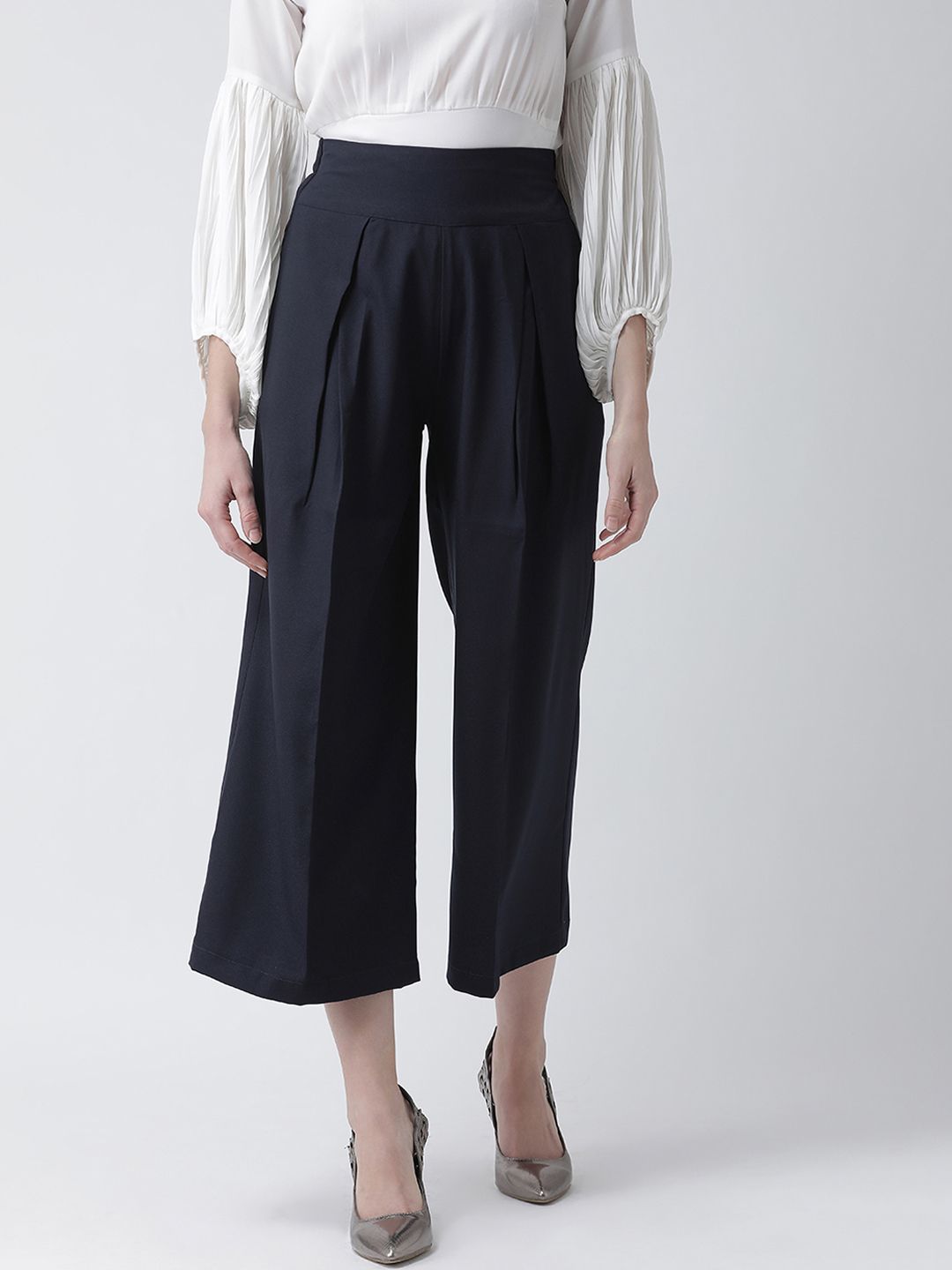 KASSUALLY Women Navy Blue Regular Fit Solid Culottes Price in India