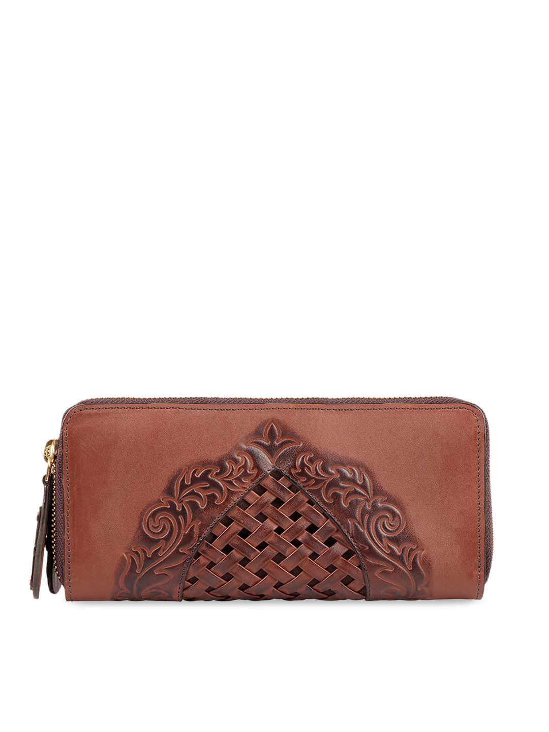 Hidesign Women Brown Textured Leather Zip Around Wallet Price in India