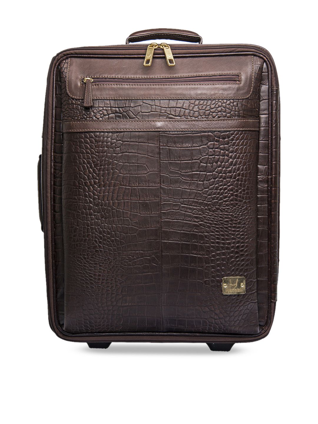 Hidesign Unisex Coffee Brown Textured Leather Cabin Trolley Suitcase Price in India