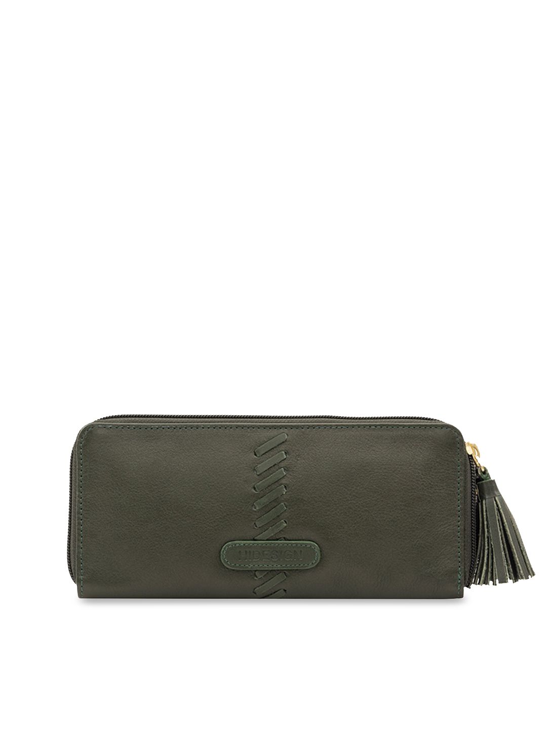 Hidesign Women Olive Green Solid Leather Zip Around Wallet Price in India