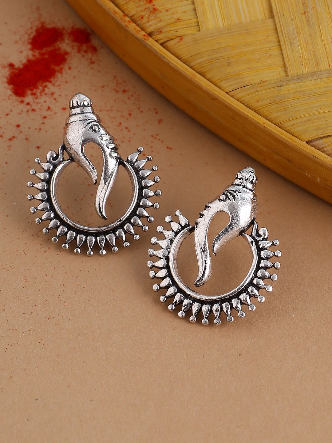 Voylla Silver-Plated Oxidised Circular Studs Price in India