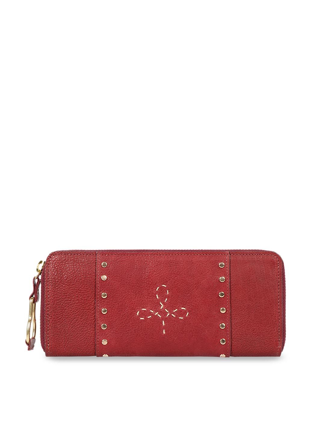 Hidesign Women Red Solid Leather Zip Around Wallet Price in India