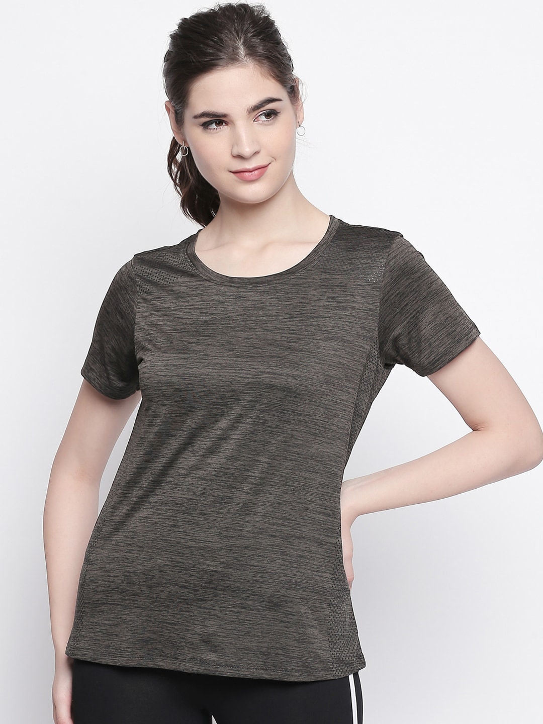 Ajile by Pantaloons Women Charcoal Grey Solid Round Neck T-shirt Price in India