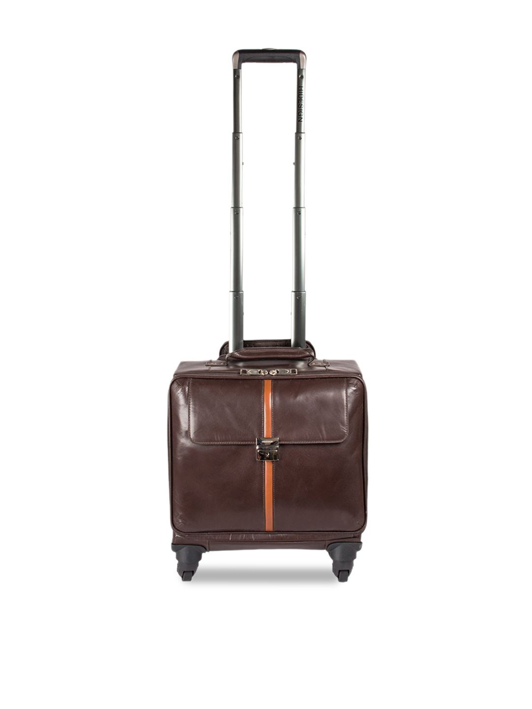 Hidesign Brown Solid Cabin Trolley Suitcase Price in India