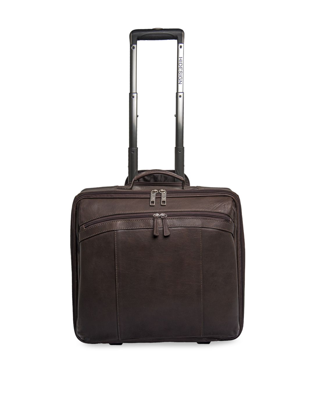 Hidesign Unisex Coffee Brown Solid Leather Cabin Trolley Suitcase Price in India
