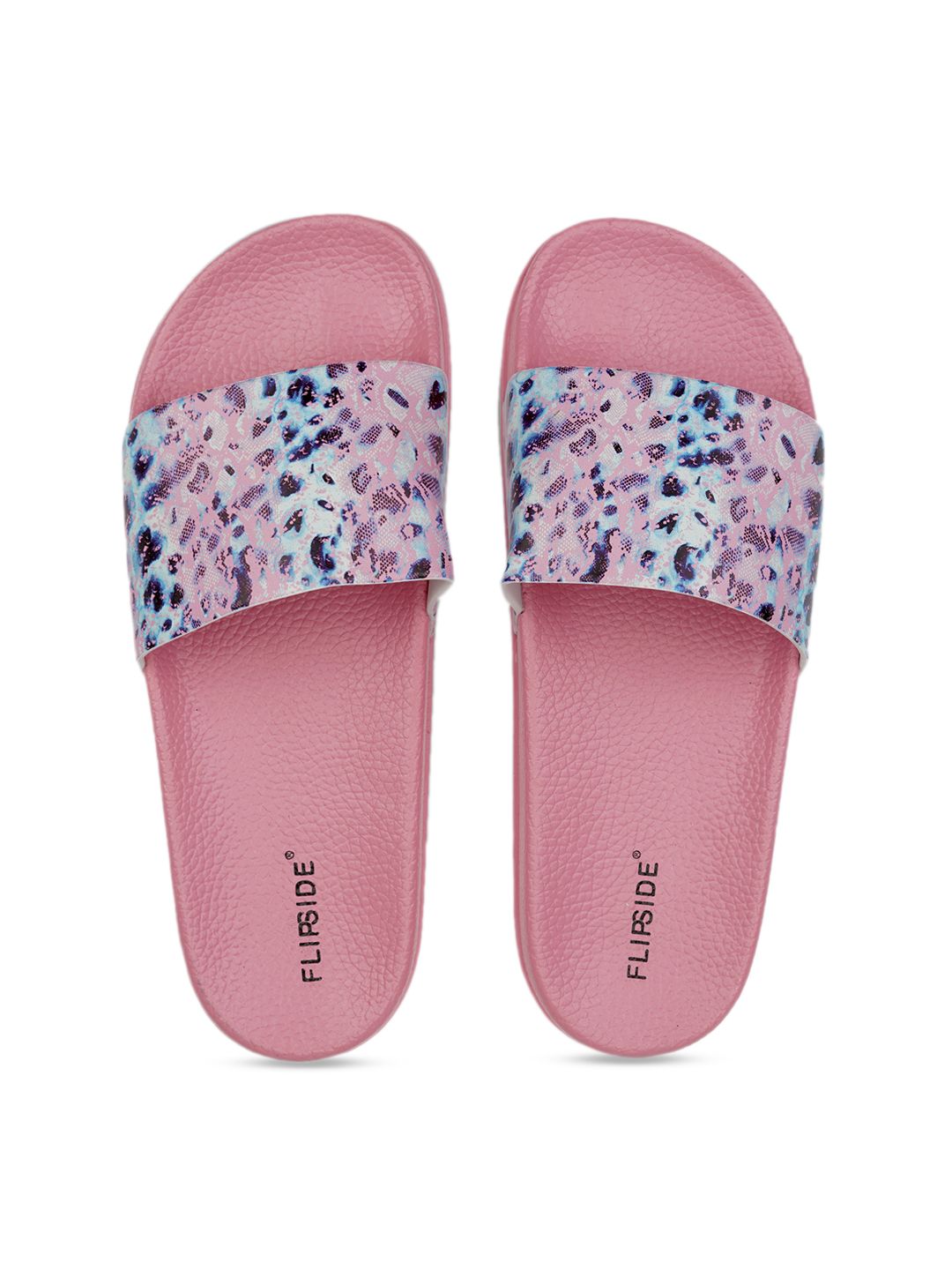 Flipside Women Pink & Blue Animal Printed Sliders Price in India