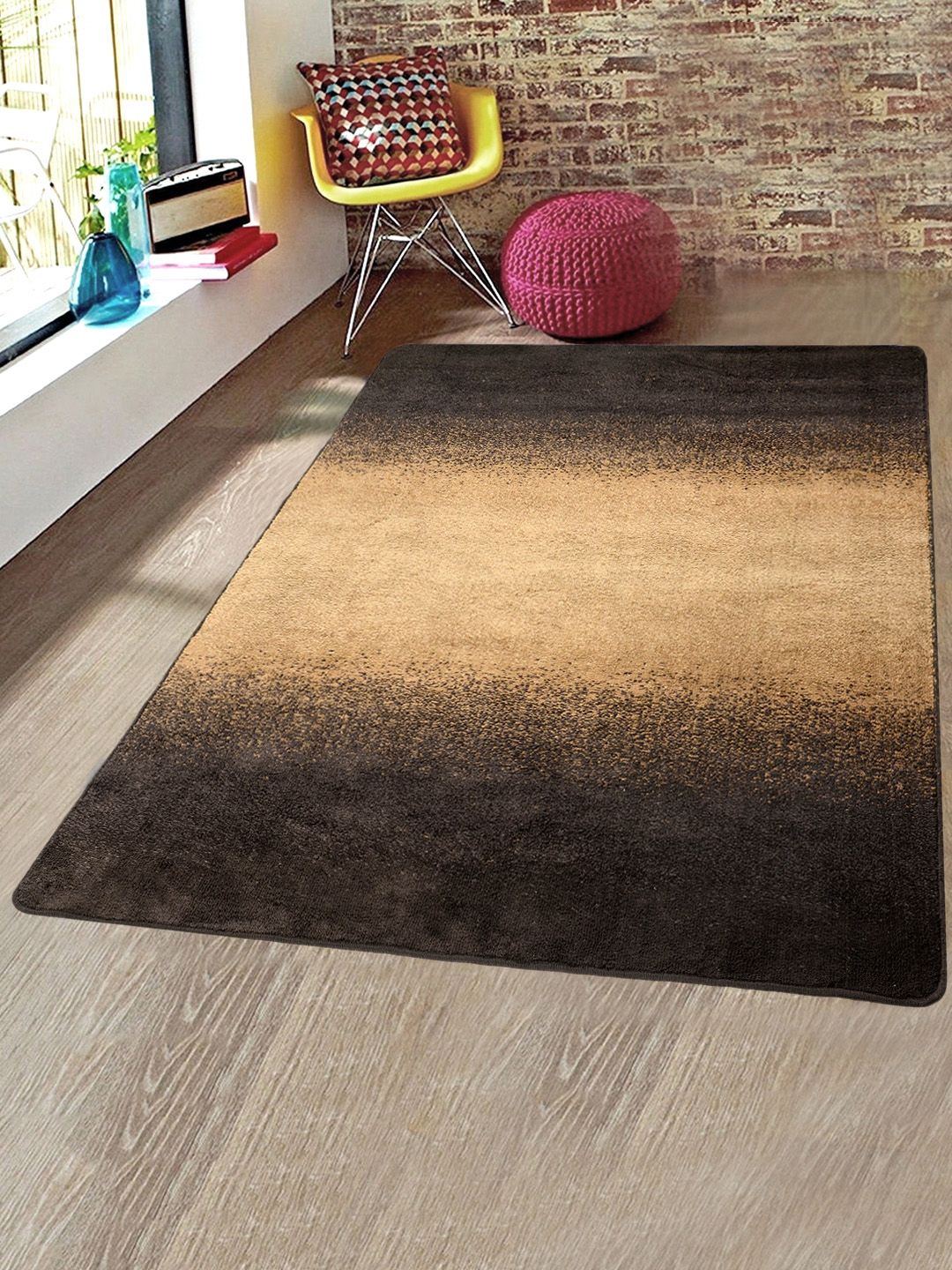 Saral Home Brown & Beige Colourblocked Microfiber Anti-Skid Carpet Price in India