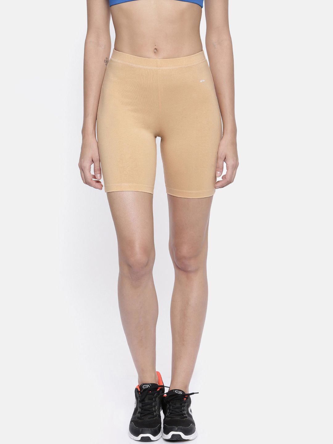 Bitz Women Nude-Coloured Solid Regular Fit Biker Shorts Price in India