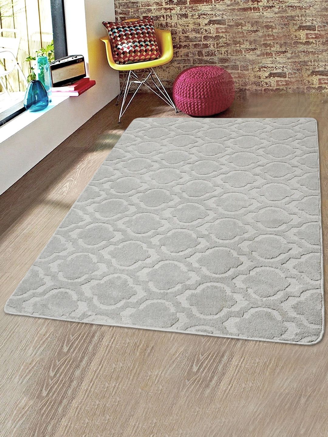 Saral Home Grey Solid Microfiber Anti-Skid Carpet Price in India