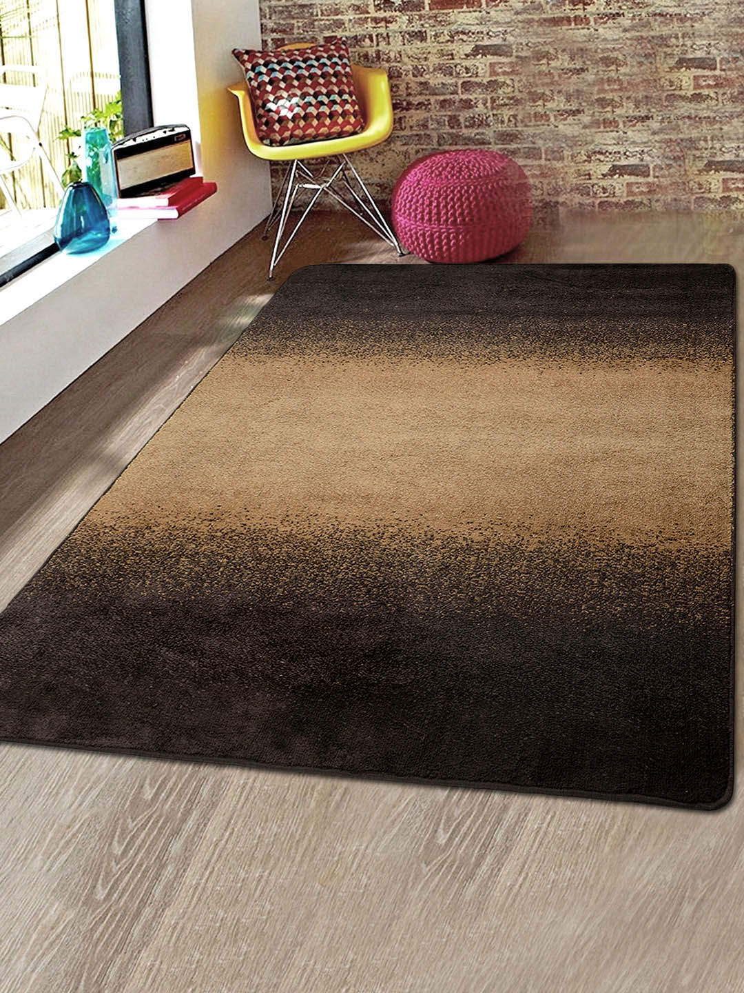 Saral Home Brown & Beige Colourblocked Microfiber Anti-Skid Carpet Price in India