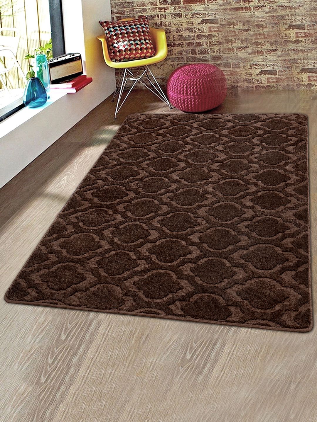 Saral Home Brown Solid Microfiber Anti-Skid Carpet Price in India