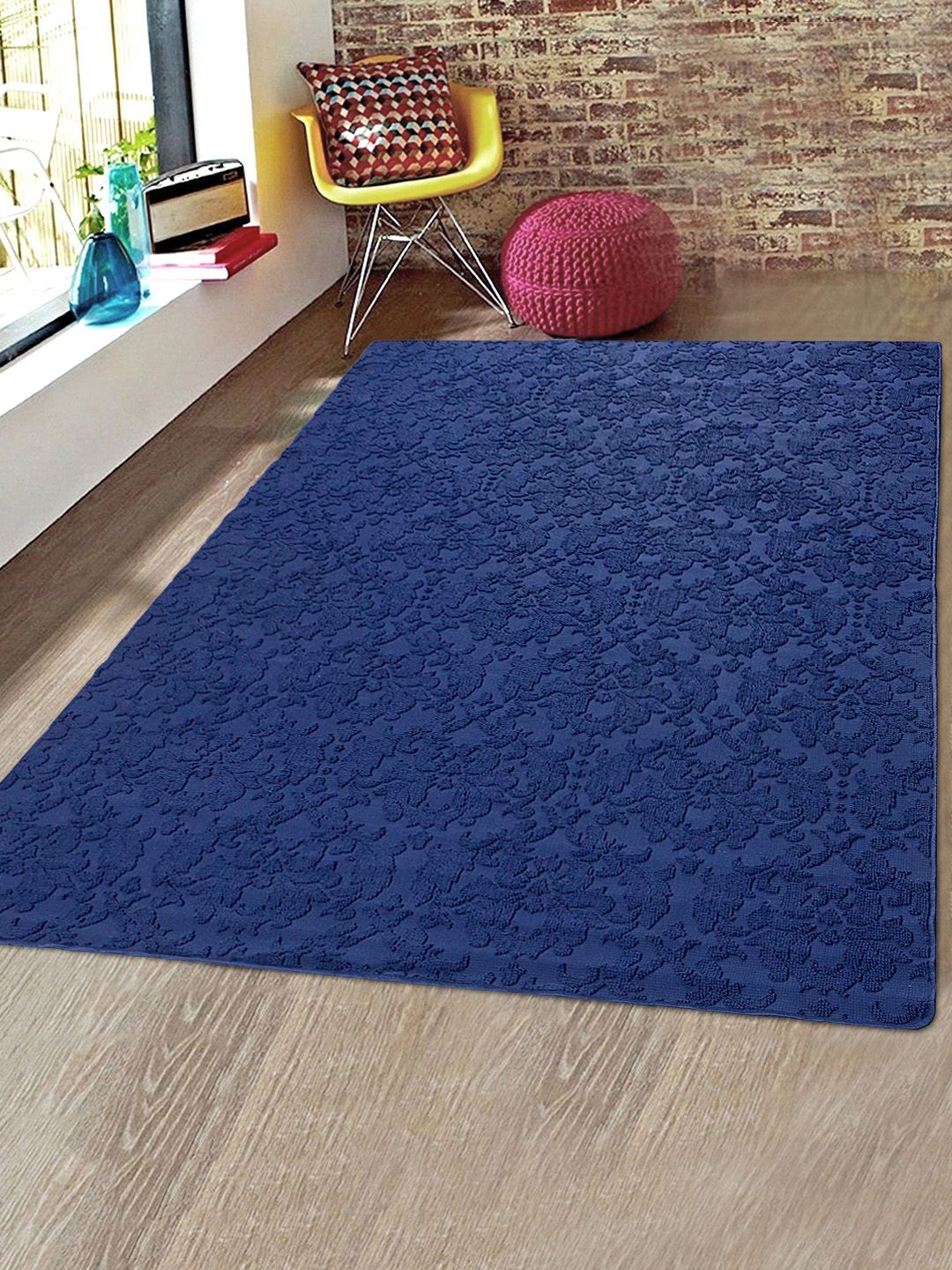 Saral Home Blue Floral Patterned Microfiber Anti-Skid Carpet Price in India