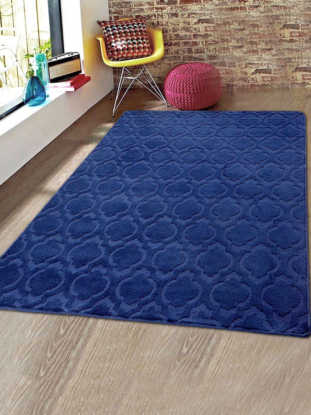 Saral Home Navy Blue Solid Microfiber Anti-Skid Carpet Price in India