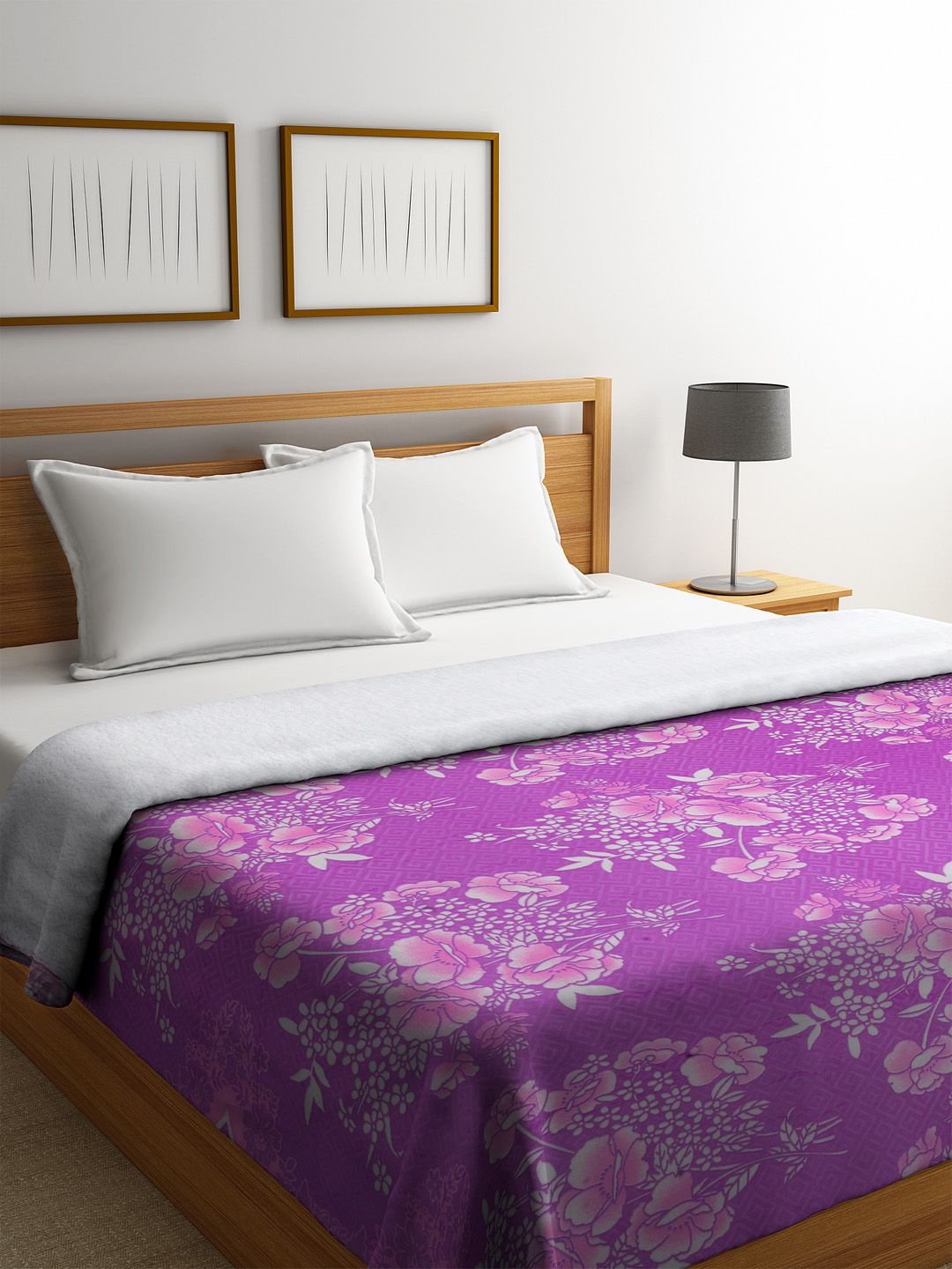 KLOTTHE Purple & Pink Floral AC Room 450 GSM Double Bed Comforter Price in India