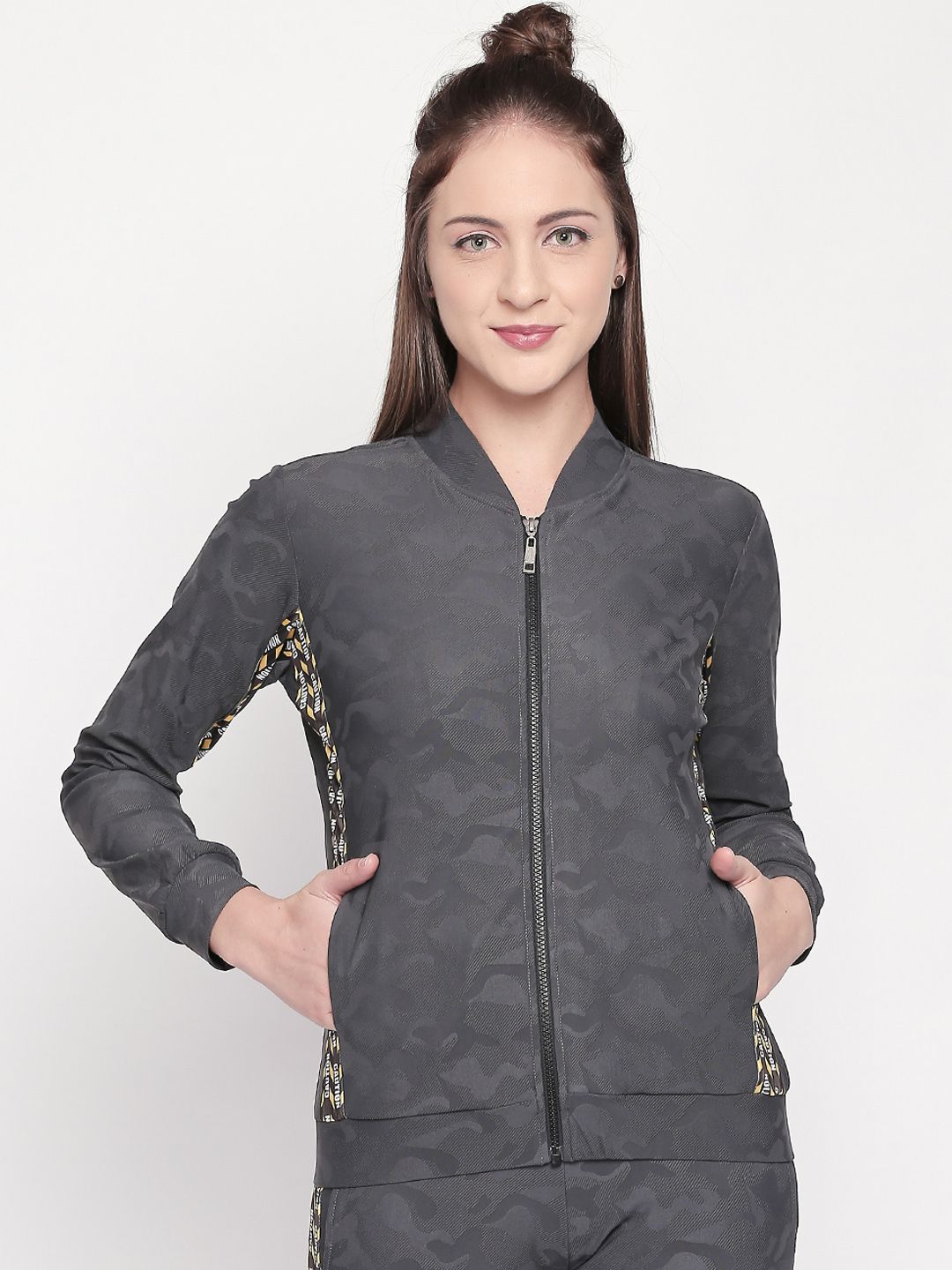Tuna London Women Grey Camouflage Printed Tracksuit Price in India