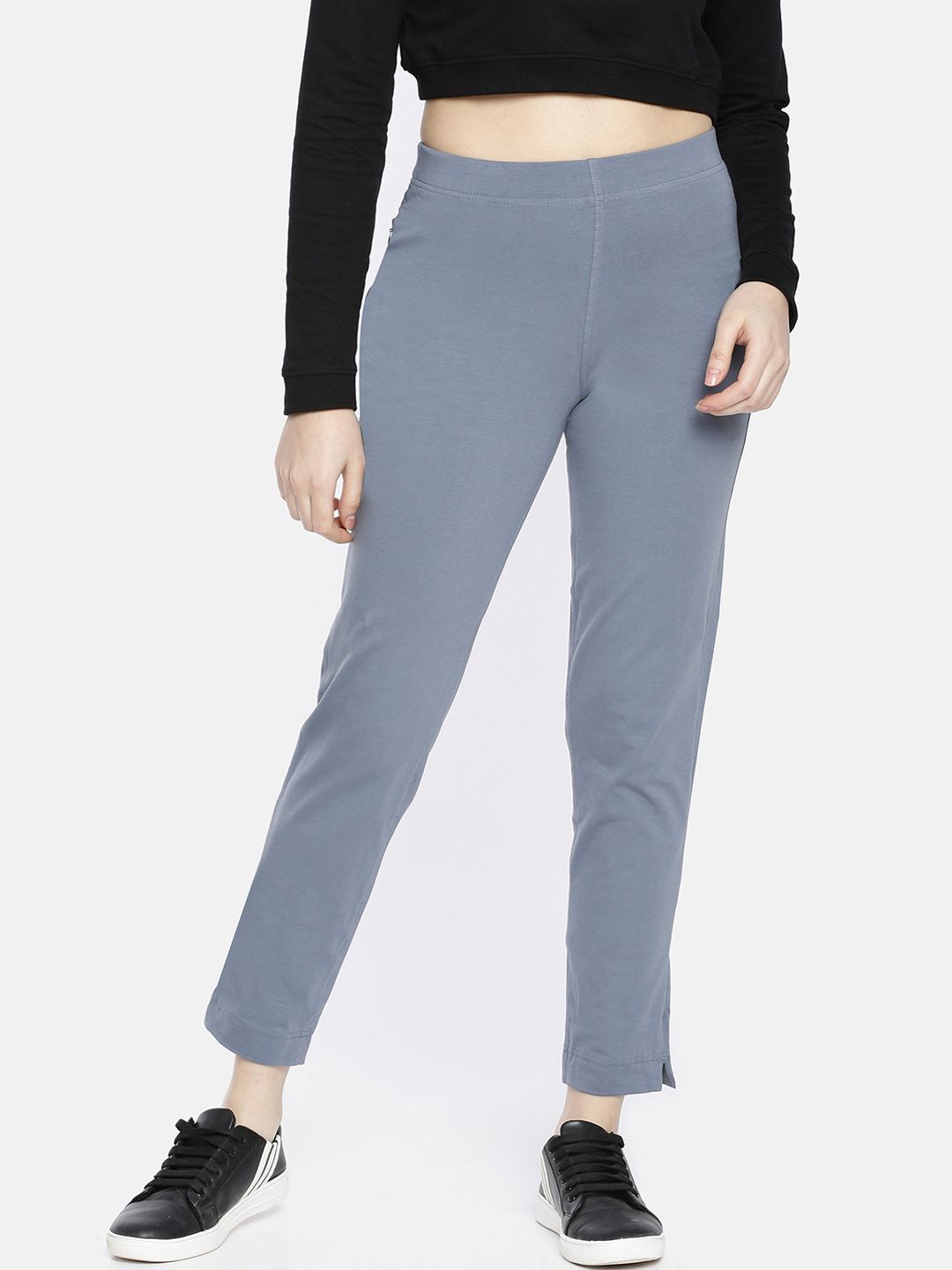 Dollar Missy Women Grey Smart Straight Fit Solid Cigarette Trousers Price in India