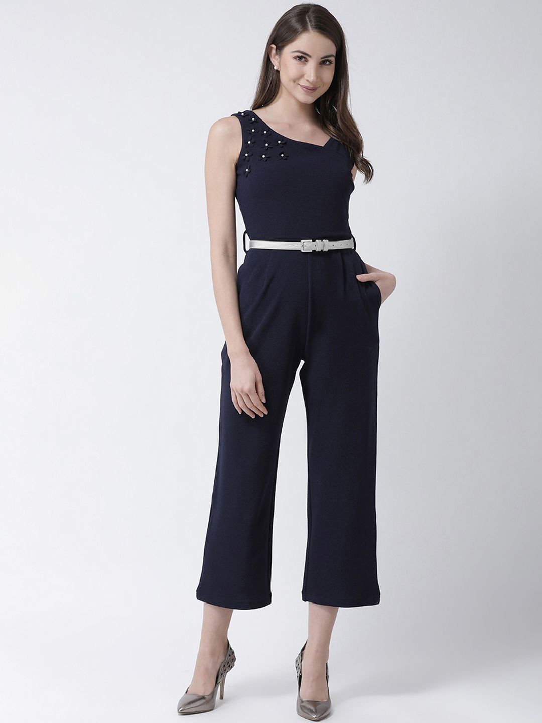 KASSUALLY Women Navy Blue Solid Basic Jumpsuit Price in India