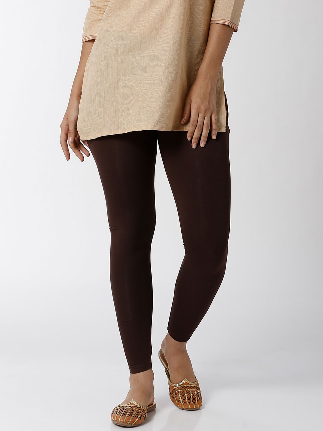De Moza Women Brown Solid Ankle-Length Leggings Price in India